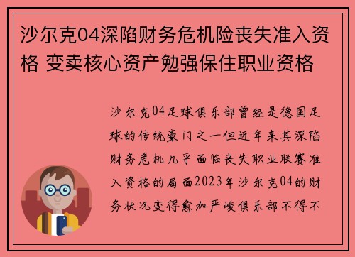 沙尔克04深陷财务危机险丧失准入资格 变卖核心资产勉强保住职业资格